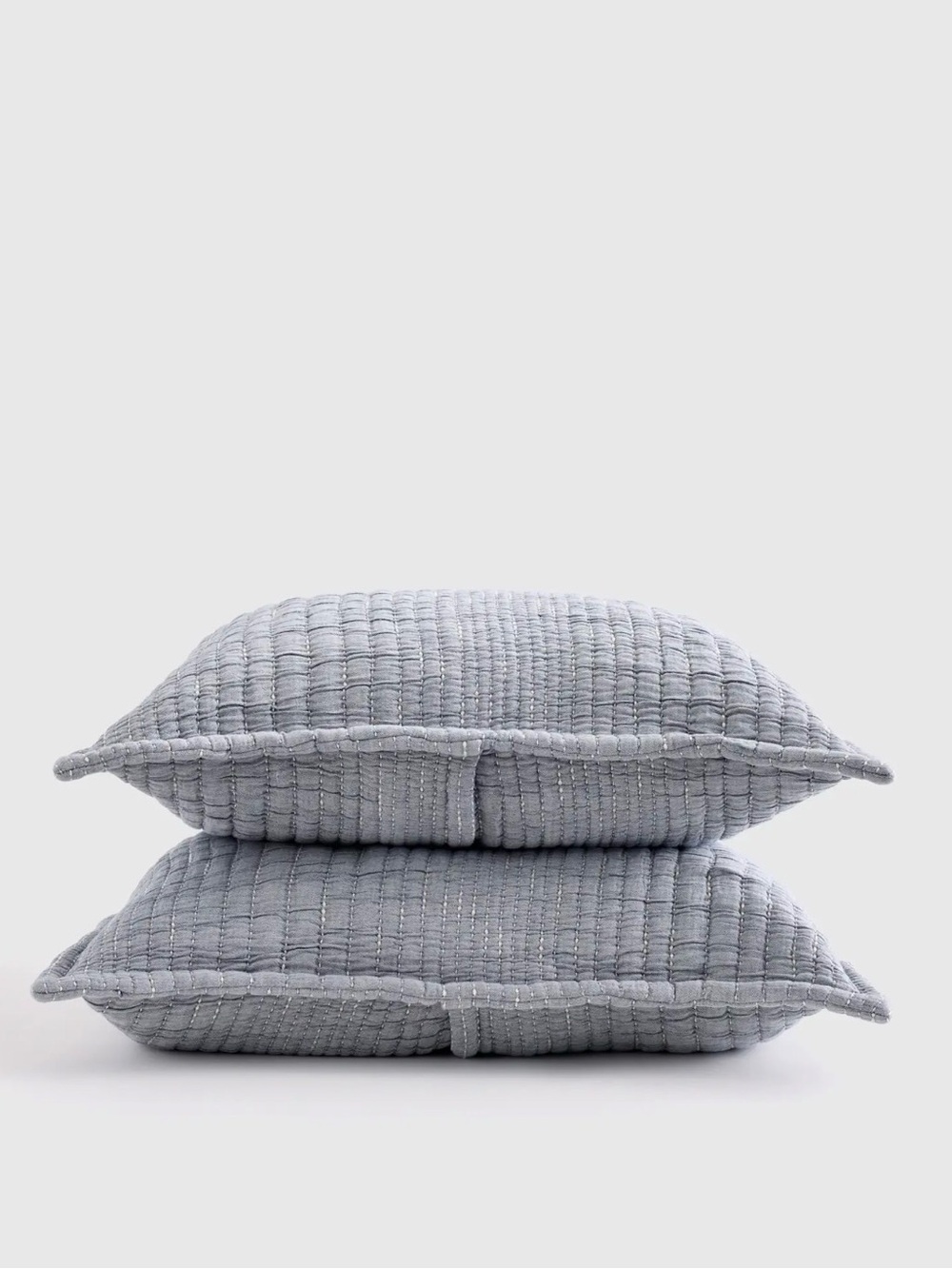 Quince Organic Cotton Channel Stitched King Sham Set, Blue, NWOT